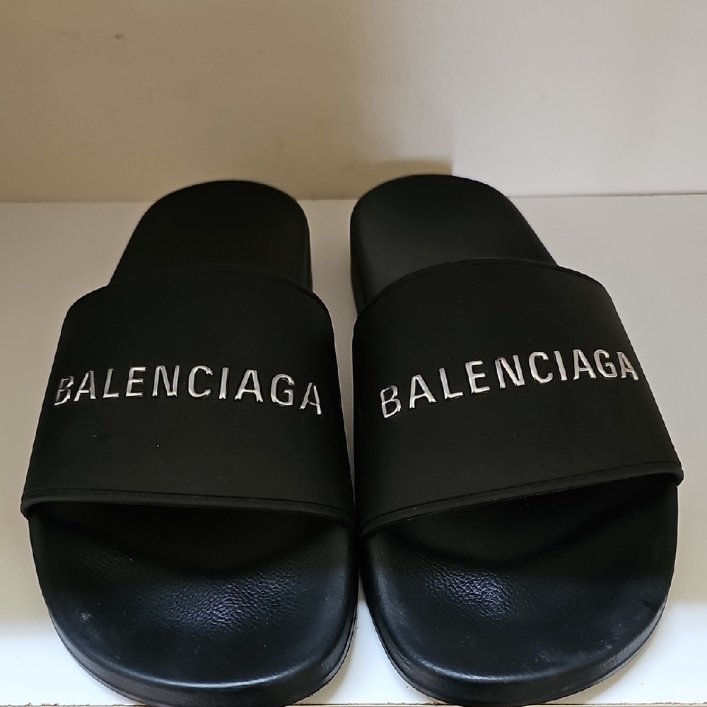 Balenciaga Black Leather Slides View 3